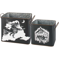 (63516) Primitives By Kathy Flying Witch & Cat Bin Set, 8.50 Inch, 116419