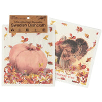 (63519) Primitives By Kathy Turkey Swedish Cloth Set, 7.50 Inch, Pumpkins Turkey Cellulose Cotton 117874