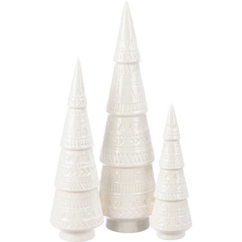 (63543) Primitives By Kathy Winter Ceramic Tree Set, 12.00 Inch, Elegant Debossed Designs 112673