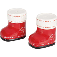 (63547) Primitives By Kathy Red Boots Salt And Pepper Shakers, 3.00 Inch, Winter Snowflakes 116392