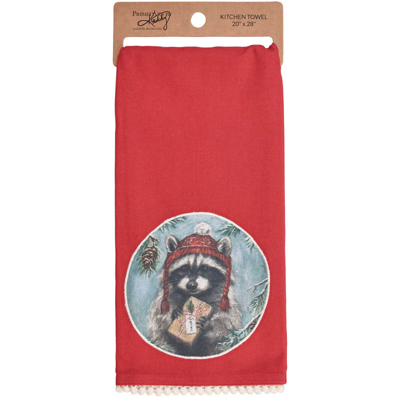 28.00 Inch Winter Raccoon Kitchen Towel Rustic Themed Gift 118479 (63556)