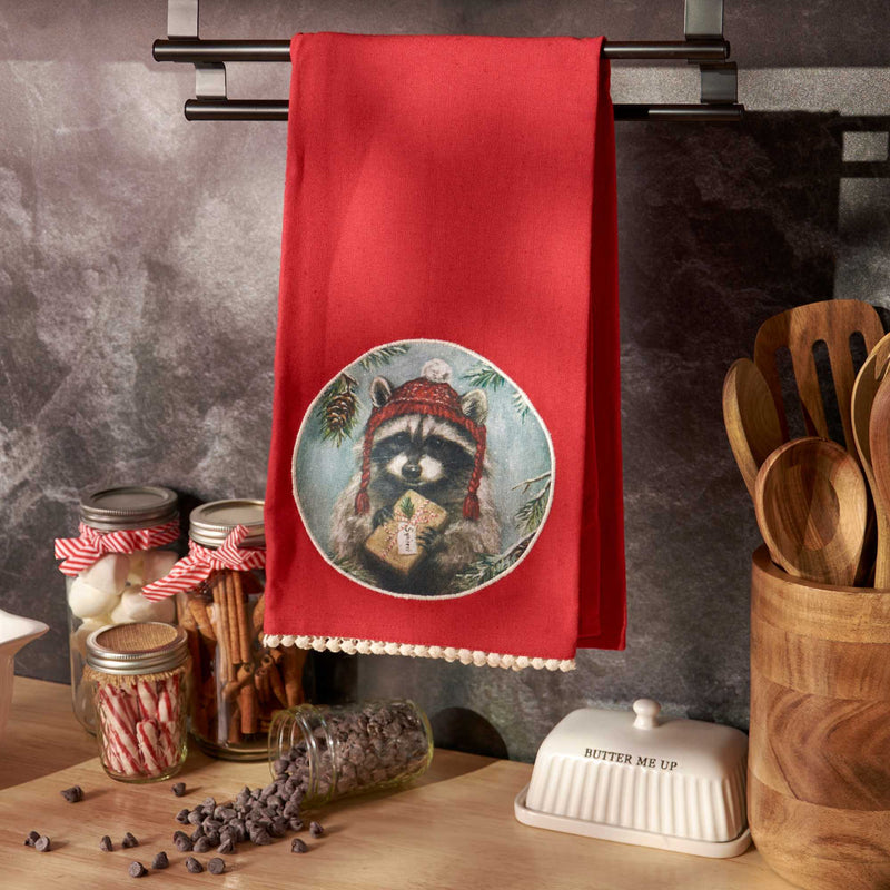 Primitives By Kathy Winter Raccoon Kitchen Towel - - SBKGifts.com