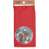 (63557) Primitives By Kathy Winter Squirrel Kitchen Towel, 28.00 Inch, Rustic Themed Hat 118480