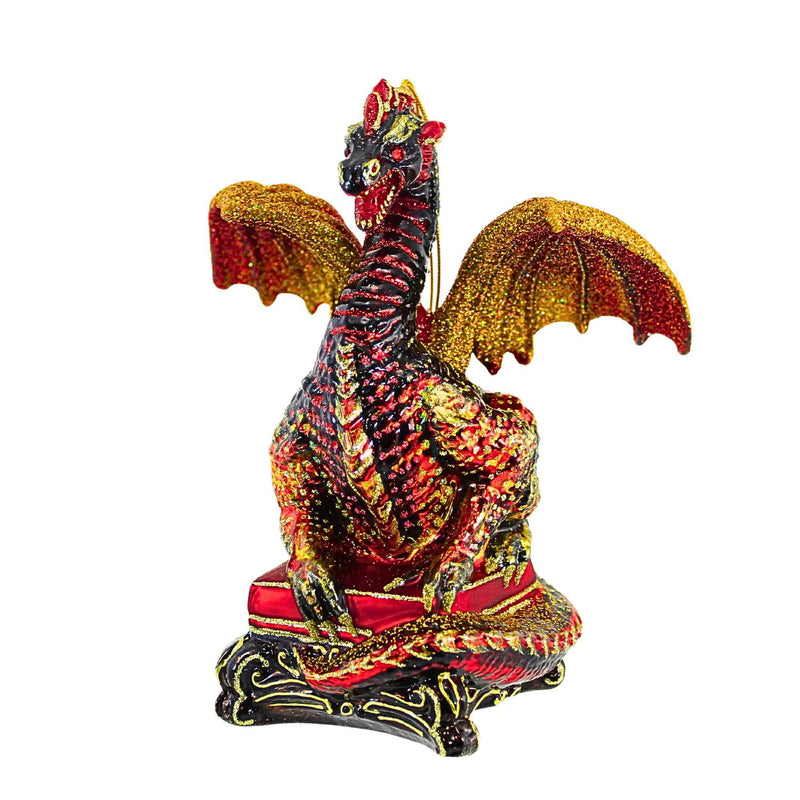 6.25 Inch Red Dragon Ornament Hand Painted Glittered 4526C (63576)