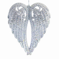 (63728) Kurt S. Adler Angel Wings, 6.00 Inch, Glittered Silver Gems Faith T3563 Glitter Silver