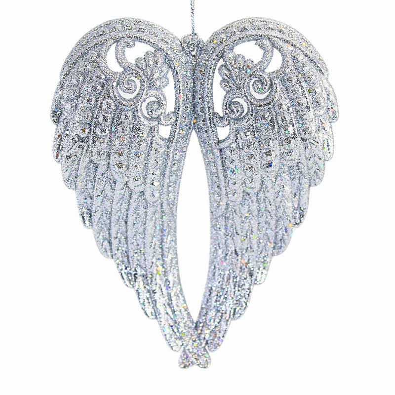 (63728) Kurt S. Adler Angel Wings, 6.00 Inch, Glittered Silver Gems Faith T3563 Glitter Silver