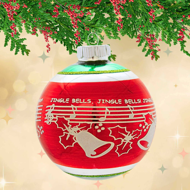 (63732) Christopher Radko Company Jingle Bell Music Flocked Ball, 4.25 Inch, Shiny Brite Vintage Inspired 4Insbw