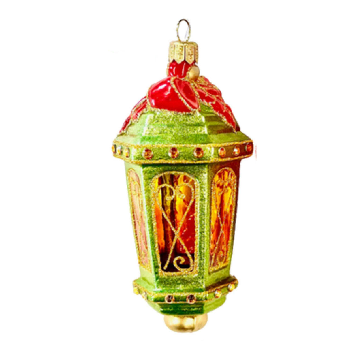 (63880) Pre-Order The Ornament King Christmas On The Square, 4.00 Inch, Transluscent See Through Lantern 48002 Green