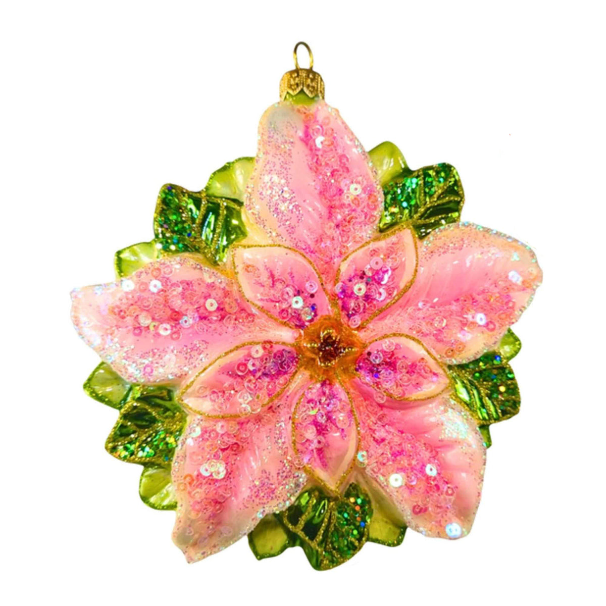 (63949) Pre-Order The Ornament King Bright Blossom Pink, 5.50 Inch, Poinsetta Flower Ornament 41007 Pink