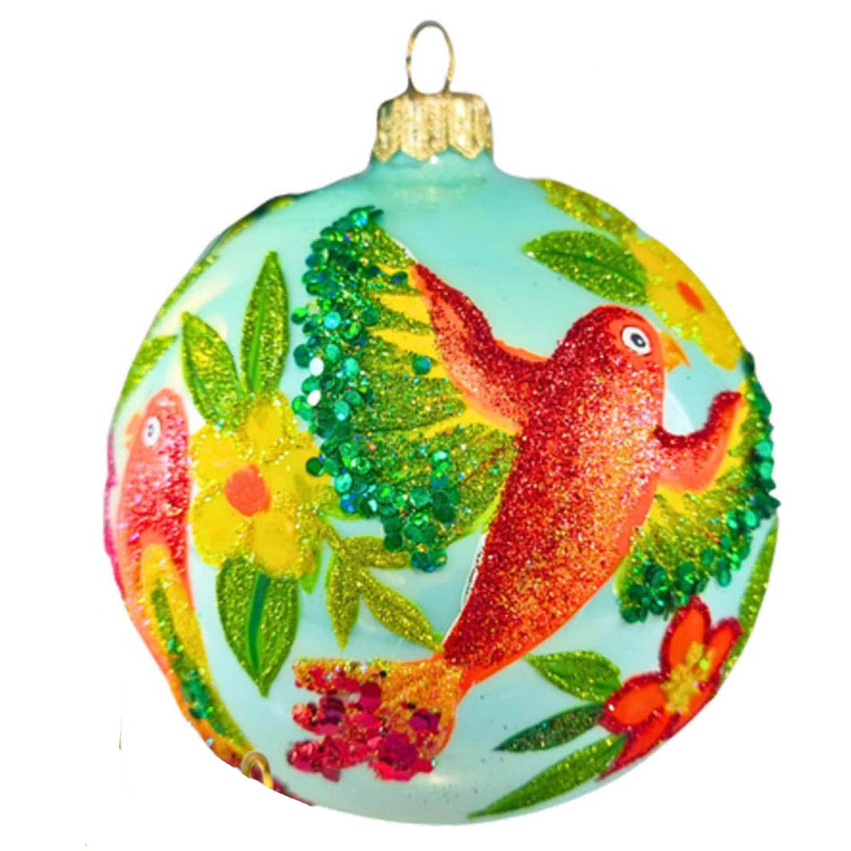 (63959) Pre-Order The Ornament King Frosty Feathers Green, 4.00 Inch, Spring Ball Ornament 42019 Green