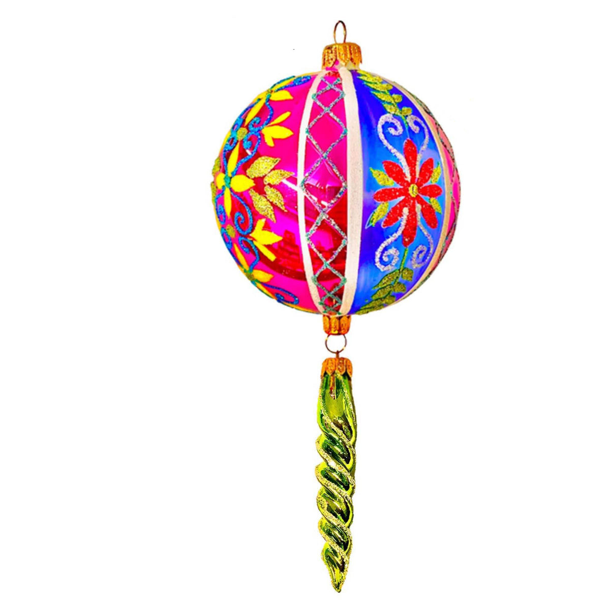 (63972) Pre-Order The Ornament King Jazzy Flash Pink, 8.00 Inch, Ball Twists Drop Ornament 42030 Pink