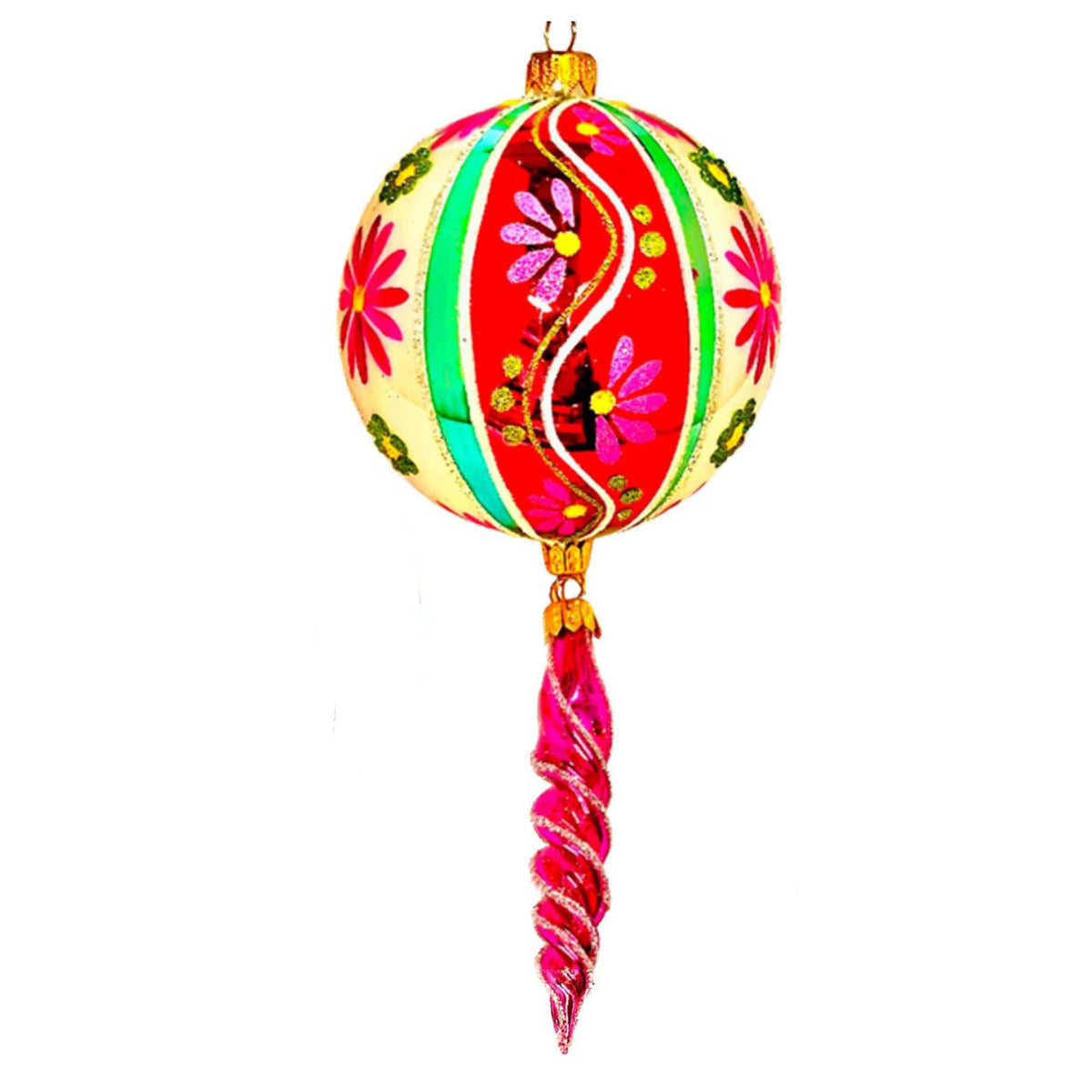 (63974) Pre-Order The Ornament King Jazzy Flash Gold, 8.00 Inch, Ball Twists Drop Ornament 42032 Gold