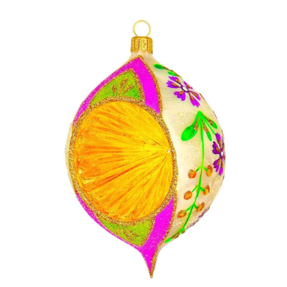 (64010) Pre-Order The Ornament King Color Splash Orange, 5.50 Inch, Lemon Large Reflector Drop Ornament 46010 Orange