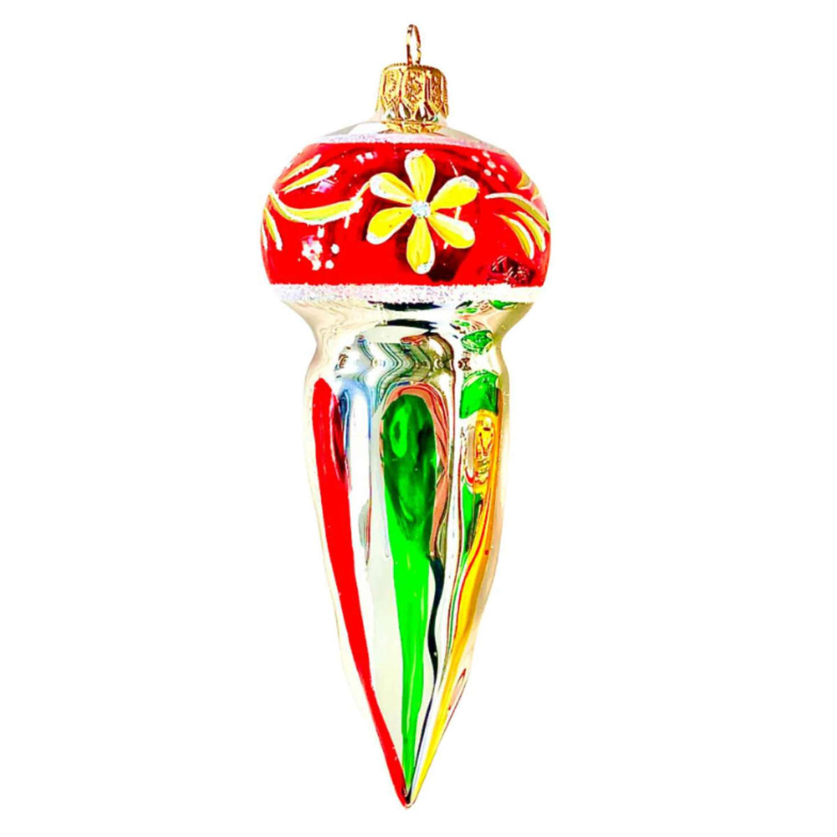 (64045) Pre-Order The Ornament King Silver Dreaming Red, 6.00 Inch, Retro Cone Fluted Ornament 47005 Red