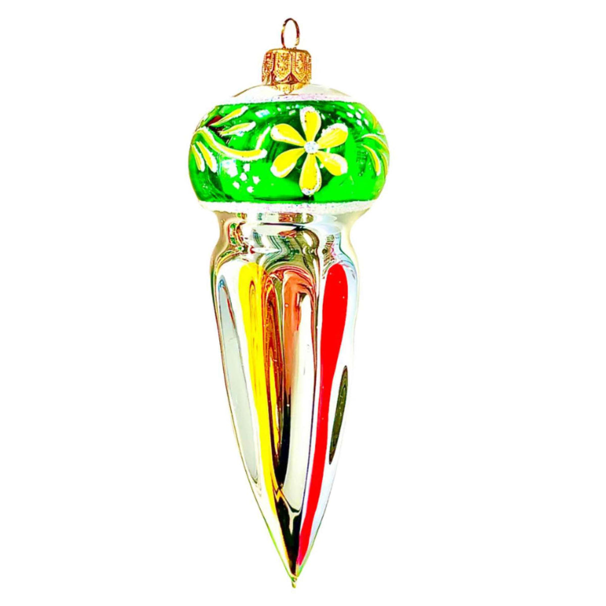 (64046) Pre-Order The Ornament King Silver Dreaming Green, 6.00 Inch, Retro Cone Fluted Ornament 47005 Green