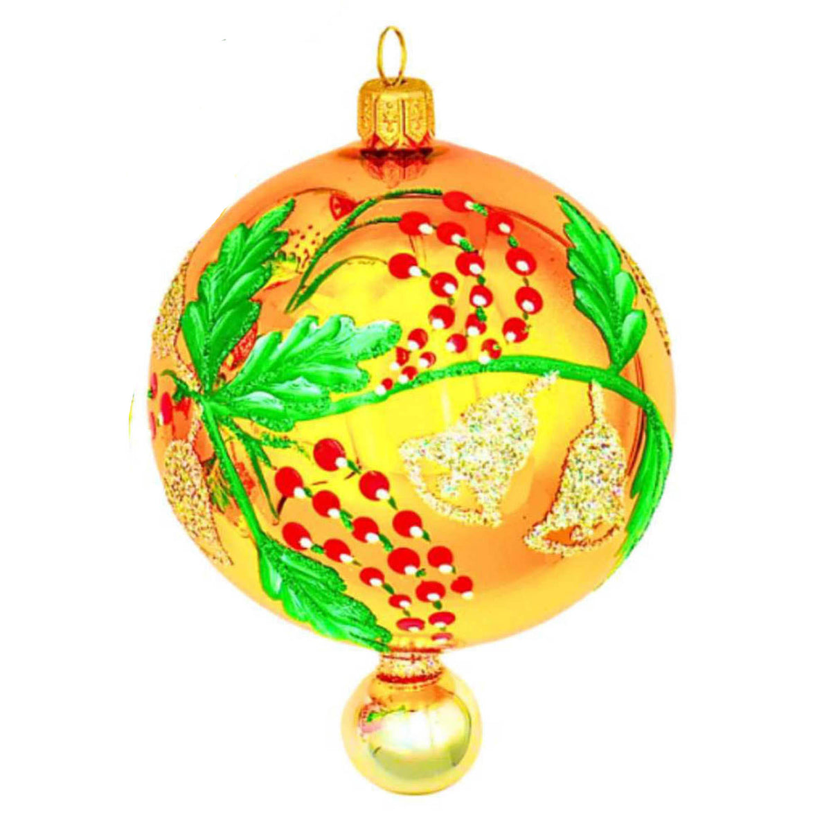 (64053) Pre-Order The Ornament King Berry Bells Gold, 4.50 Inch, Ball Drop Christmas Ornament 45004 Gold