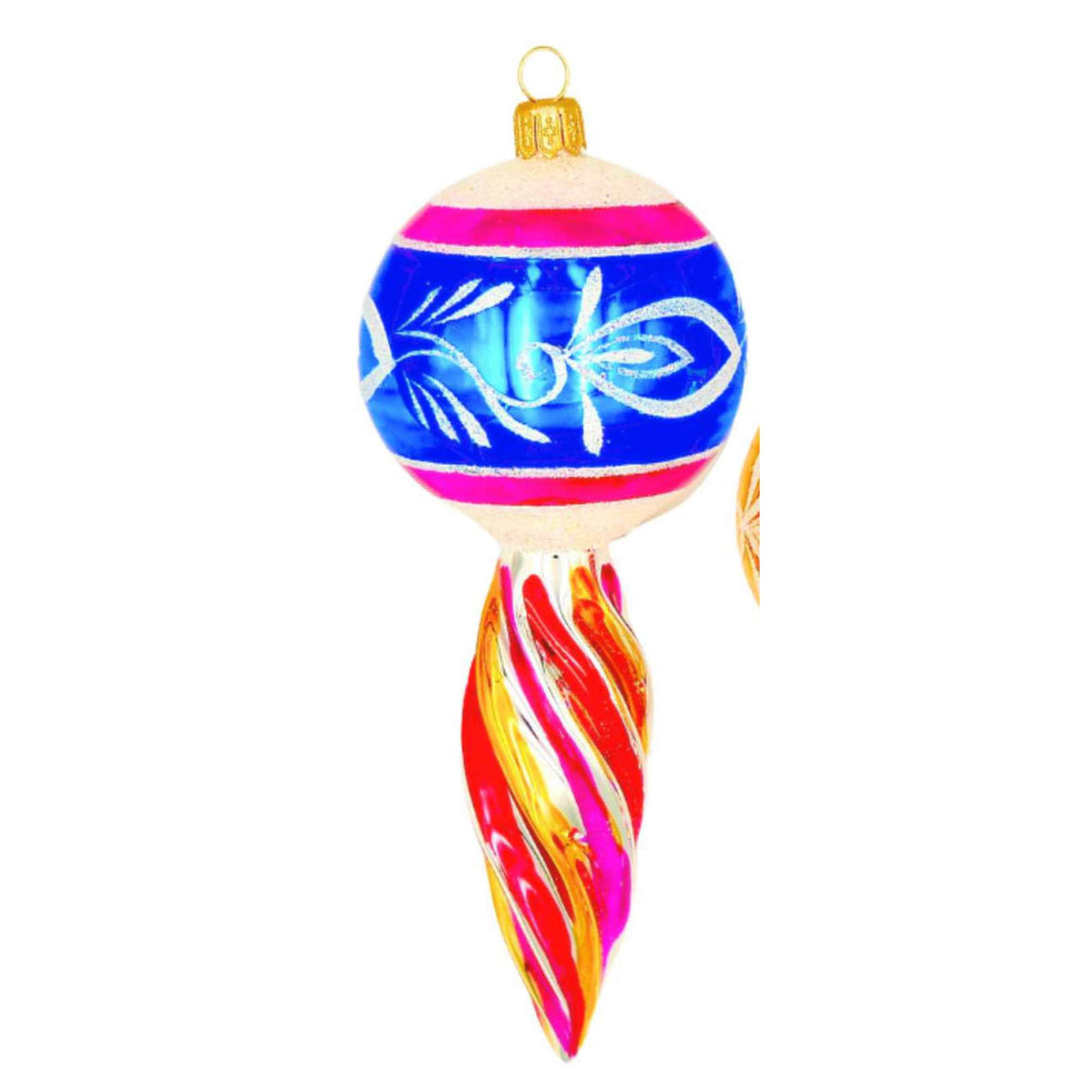 (64062) Pre-Order The Ornament King Spinner Glow Blue, 6.00 Inch, Retro Ball Fluted Drop Ornament 46011 Blue