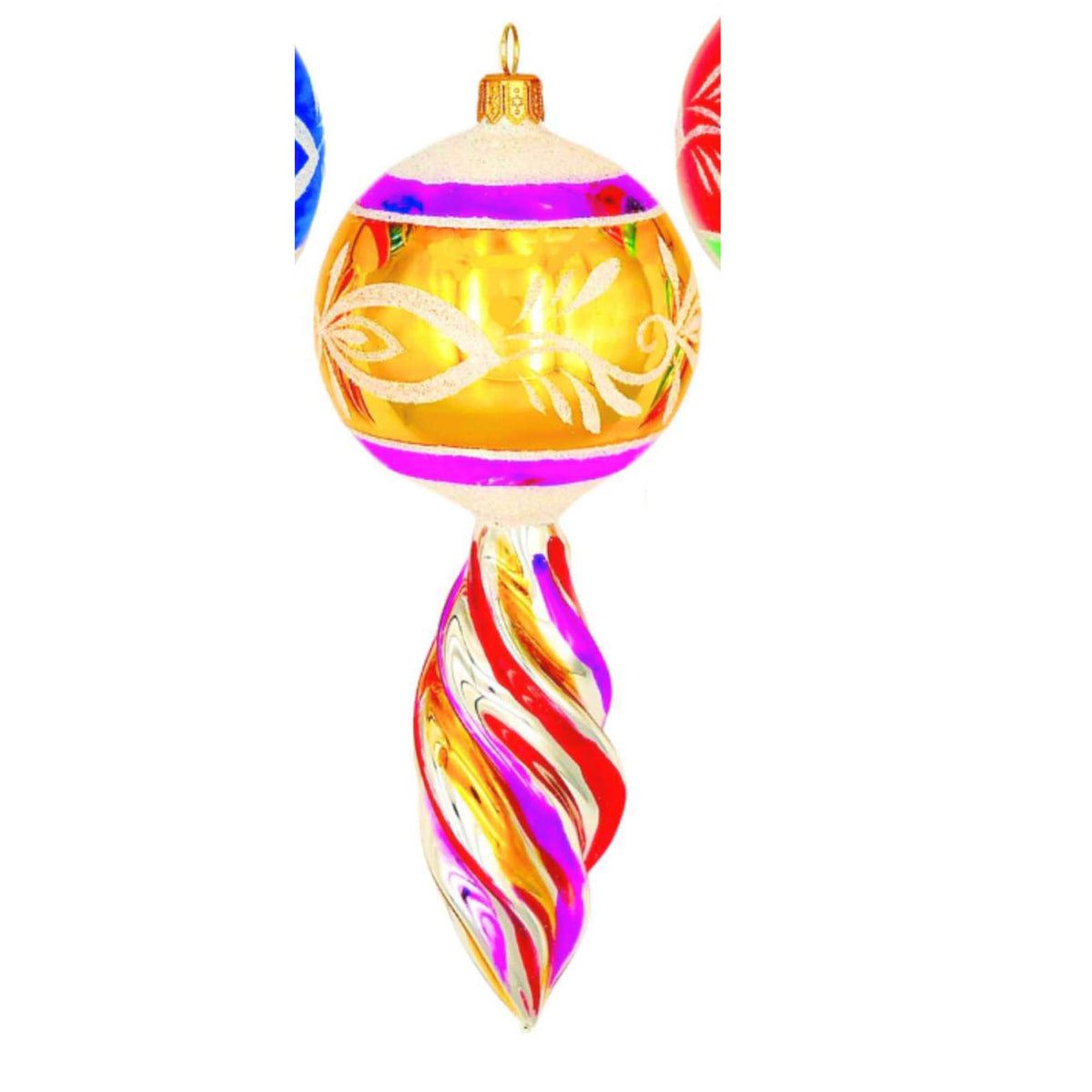 (64063) Pre-Order The Ornament King Spinner Glow Gold, 6.00 Inch, Retro Ball Fluted Drop Ornament 46011 Gold