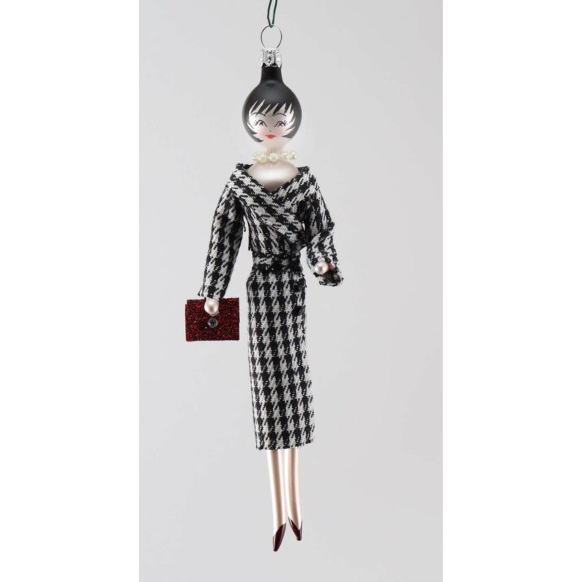 (64072) Pre-Order De Carlini Marlowe In Houndstooth, 6.50 Inch, Collectible Italian Holiday Ladies Ornament Do7870