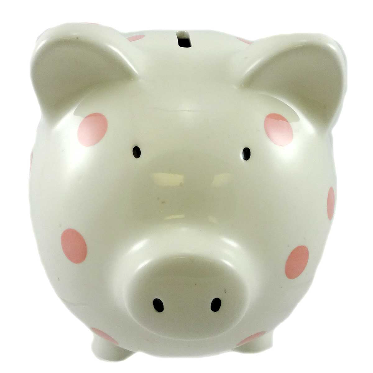 Bank White W/ Pink Polka Dots Bank - - SBKGifts.com