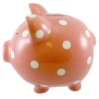 (7876) Bank Pink W/ White Polka Dots Bank, 6.50 Inch, Ceramic Piggy 279685