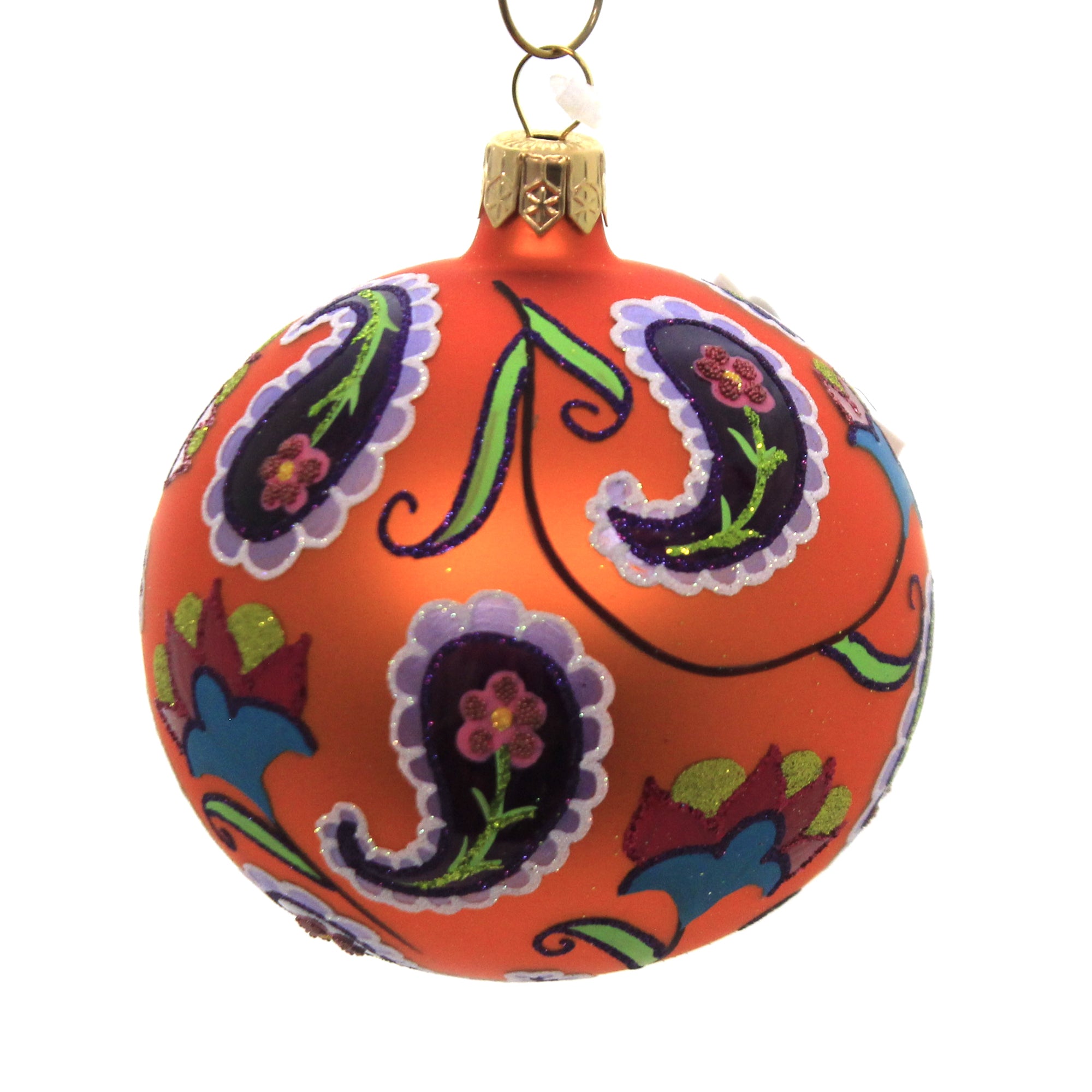 Holiday Ornament Paisley Ball Blown Glass Ornament Ball Mod Floral ...
