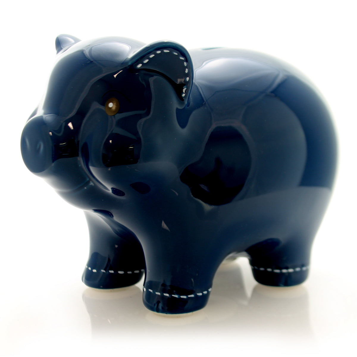 Bank Blue Piggy Bank W/ Stitching - - SBKGifts.com