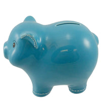 Bank Sm Blue Piggy Bank W/Stitching - - SBKGifts.com