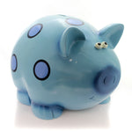 9.00 Inch Blue Piggy Bank  W/ Circles 97531 (7921)