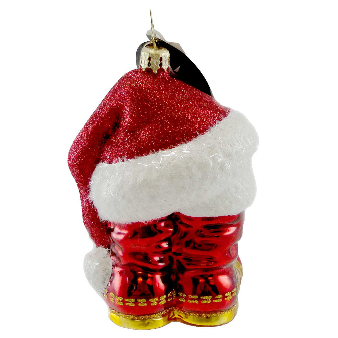 Blown glass Christmas ornament, red boots