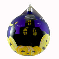 (8587) Laved Italian Ornaments Haunted House Ball, 3.50 Inch, Pumpkins Halloween Moon 936327