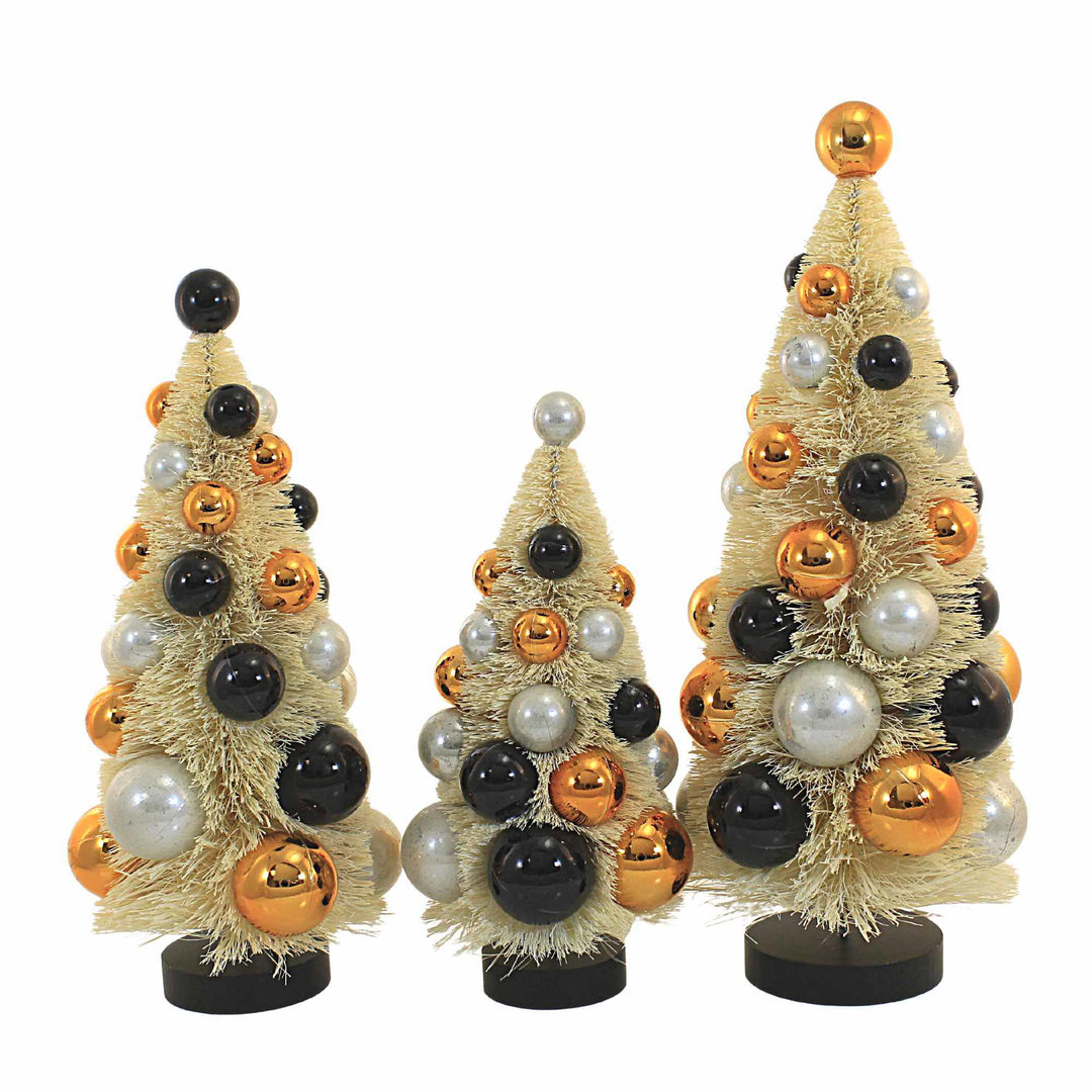 Mini Halloween Bottle Brush Trees with Gold Glitter Set by Bethany Lowe  Designs