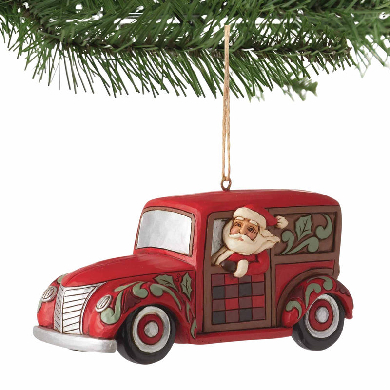 Jim Shore Highland Glen Santa In Woodie Wagon - - SBKGifts.com