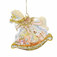 (Hur836a) Huras Family Fancy Pink Rocking Horse With Gifts, 5.25 Inch, Christmas Baby Teddy Bear Drum Hf836av