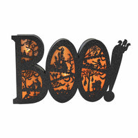 (Rom135017) Roman Boo Sign With Bats And Ghosts, 4.75 Inch, Led Glitter Laser Cut Out 135017