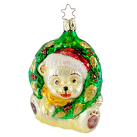 (12650) Old World Christmas Heidi Hanging The Wreath, 3.50 Inch, Ornament Teddy Christmas 151