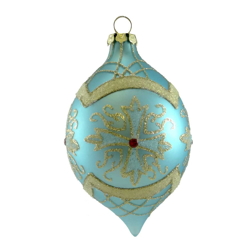 20321 - Holiday Ornament Blue Gold Drop Glass Christmas Jewels Nt00208642