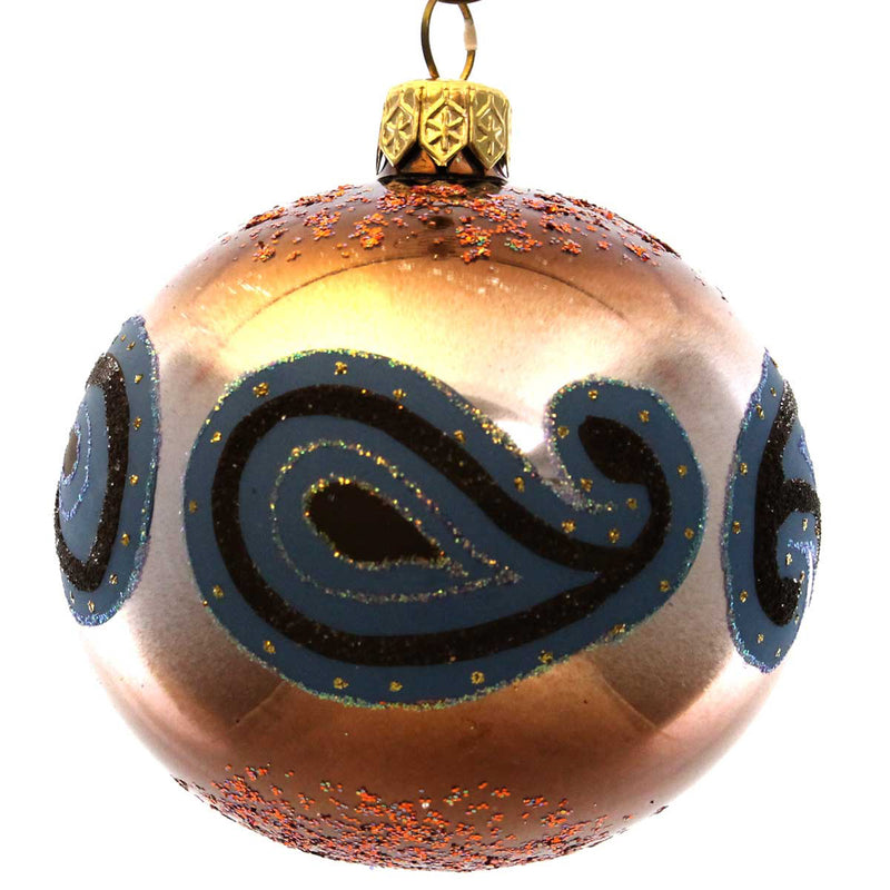 (22533) Holiday Ornament Amber With Blue Swirls, 3.00 Inch, Christmas 60169