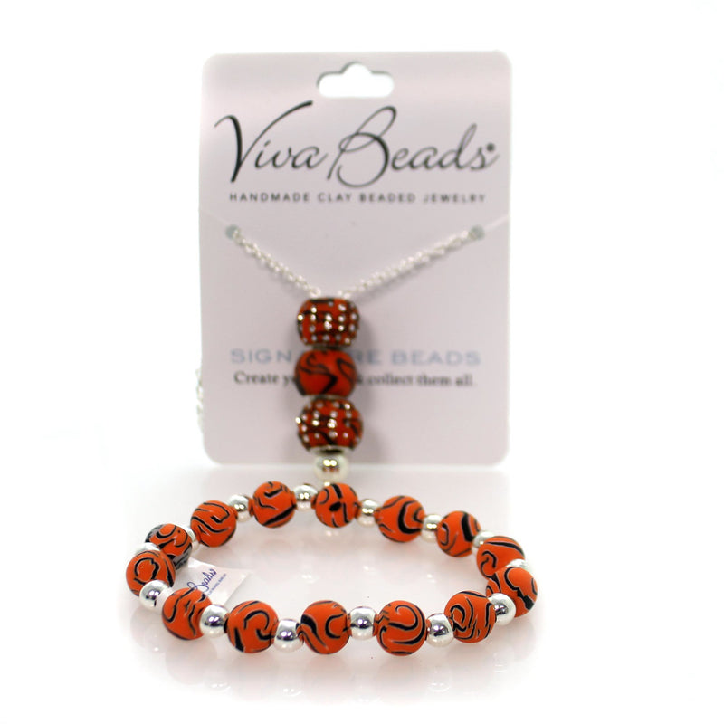 (35097) Jewelry Orange/Black Swirl Set, 24.00 Inch, Necklace Bracelet Stretch 07660085S