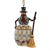 (39396) Jim Shore Snowman With Top Hat And Broom, 4.50 Inch, Christmas Ornament 6002736