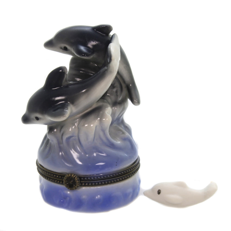 (40234) Hinged Trinket Box Two Dolphins, 3.50 Inch, Ocean Mammal Eb650