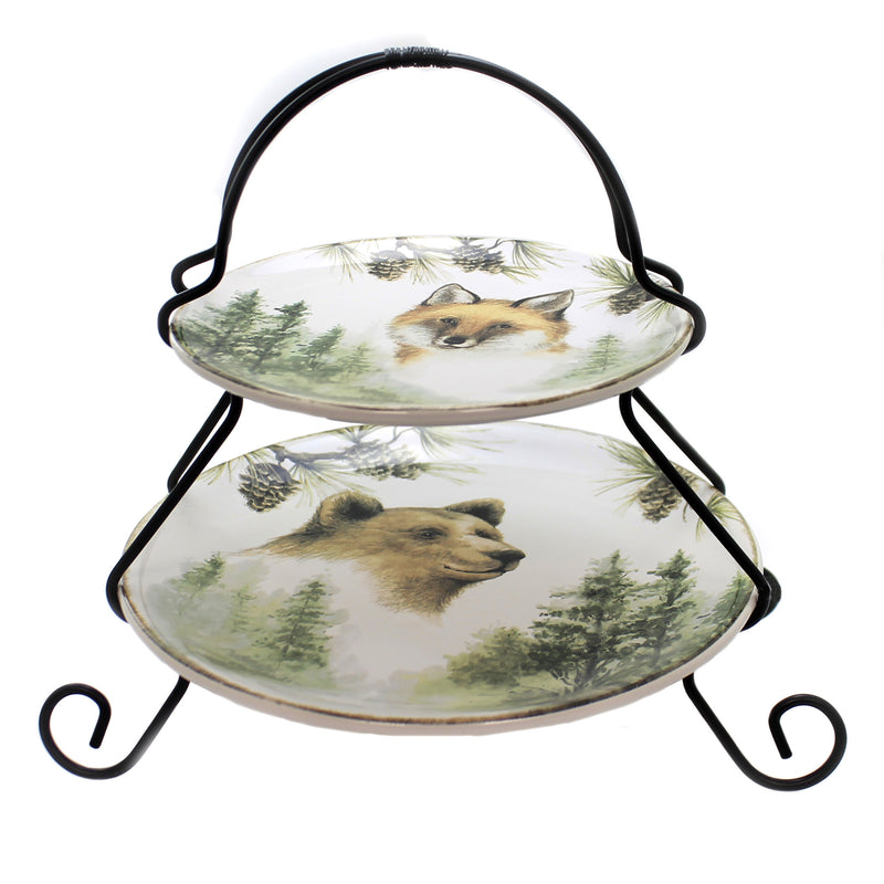 (40866) Tabletop Mountain Retreat 2 Tier Server, 10.00 Inch, Bear Fox Forest 41850